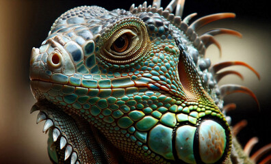 Fototapeta premium Leguan Portrait in natürlicher Umgebung, grün, close-up und copy space