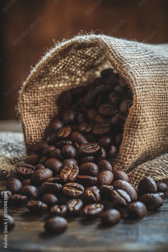 Wall mural Coffee Beans on Wooden Table