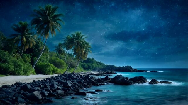 night view of the beach with a sky full of stars