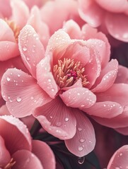 Fototapeta premium Pink Flowers with Water Droplets
