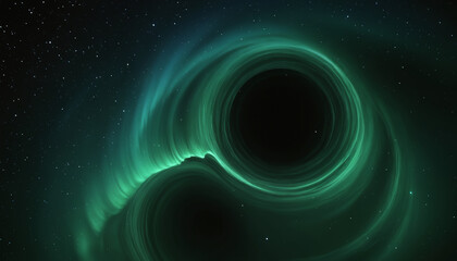 Circle shaped aurora in the night sky, alien planet and space