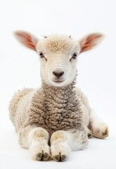 Fototapeta premium Portrait of a cute baby lamb isolated on white background