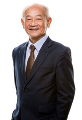 Professional headshot of a smiling Asian businessman in suit, isolated on transparent background