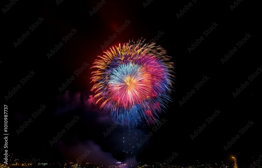 Poster a colorful firework display explodes in the night sky.