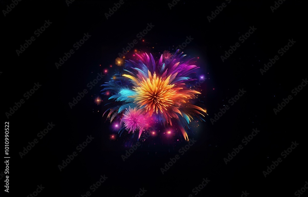 Poster a vibrant burst of colorful fireworks explodes against a dark background, creating a festive and cel