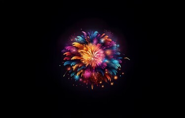 Fototapeta premium Abstract colorful fireworks explode in a dark background.