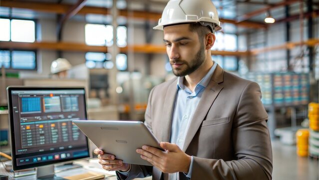 Operations Manager with ERP Software: An operations manager working with ERP (Enterprise Resource Planning) software, showcasing integrated business management systems.	
