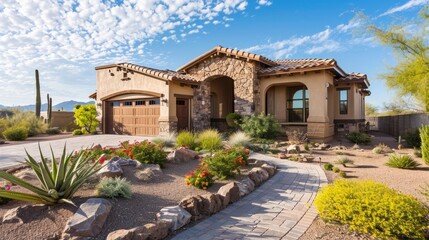 Obraz premium Southwest Luxury: Architecturally Stunning New Residence with Landscaped Exterior