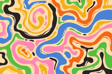 Colorful abstract shales and waves. Groovy background. Retro funky fluid shapes retro, organic feel.