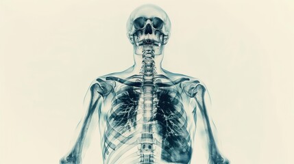 Human Skeleton with skeleton anatomy in x-ray on white background