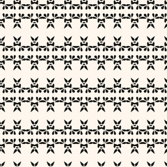 Simple minimalist floral pattern. Minimal seamless texture with small flower shapes. Abstract black and white geometric background. For print, package