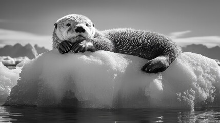 Obraz premium Sea Otter on Iceberg