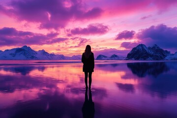 Fototapeta premium Person watching sunset on beach