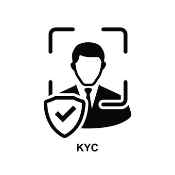 KYC icon. The black kya symbol isolate on background vector illustration. Know Your Customer standards are designed to protect financial institutions against fraud, corruption, money laundering and te