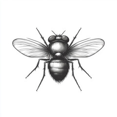 drawn illustration cute doodle fly with big eyes, style clip art and digital art, black and white, white background, clean line art, simple strokes, minimalist style, straight line