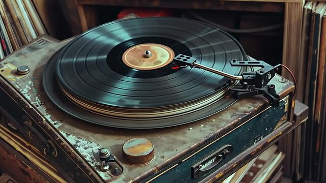 Vintage turntable playing classic vinyl records