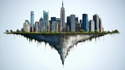 Fototapeta premium Surreal Cityscape with Floating Island Concept