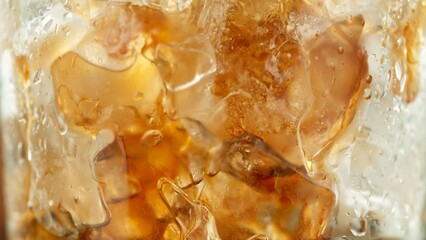 Macro Shot of Pouring Milk into Ice Coffee, Close-up