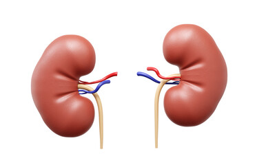 Human kidneys isolated on white background. Urinary system. 3d-rendering