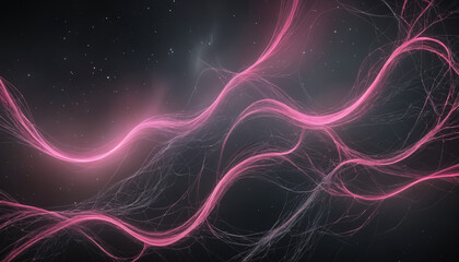 Obraz premium Pink digital brainwaves in space, good for neural connections, neural network portrayal and artificial intelligence