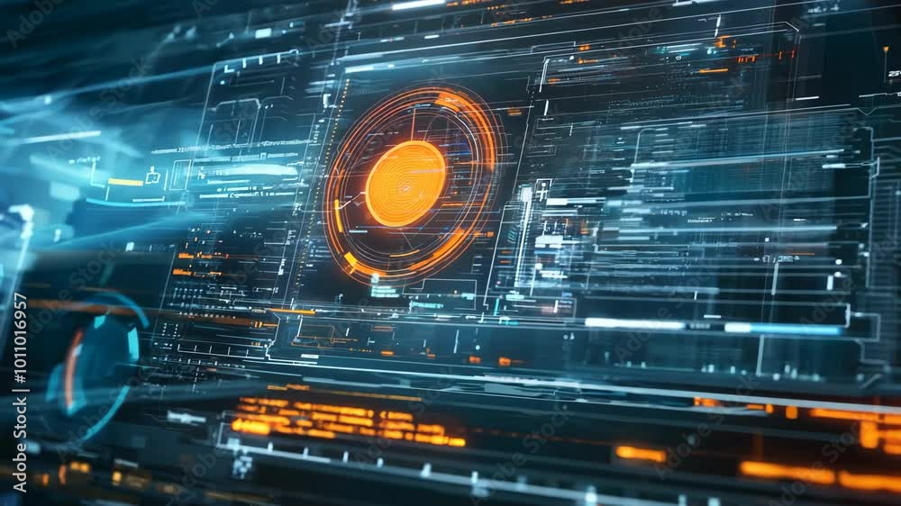 Poster A computer screen with a glowing orange circle in the center