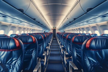 Fototapeta premium Interior of airplane with seats and lights