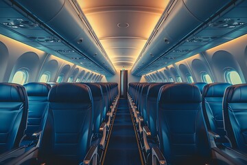 Fototapeta premium Interior of airplane with seats and lights