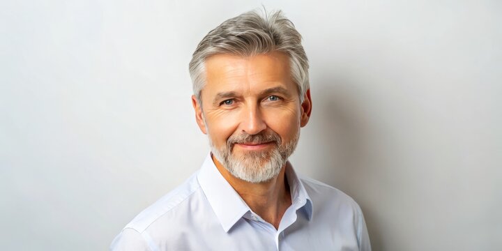 Middle-aged male portrait set against an off-white backdrop, ideal for marketing, business, and personal branding