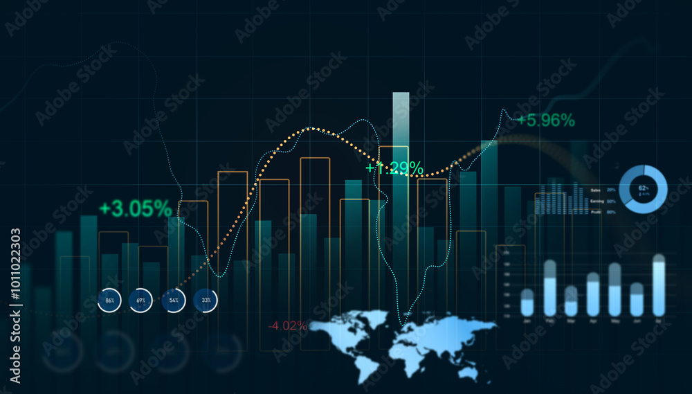 Aufkleber Analyzing data sales and financial graph chart. Business development strategy,analysis and planning.Financial marketing graph and profit stock market.