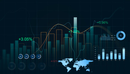 Analyzing data sales and financial graph chart. Business development strategy,analysis and planning.Financial marketing graph and profit stock market.