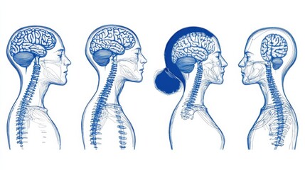 Human Brain Anatomy and Neck Structures Illustration