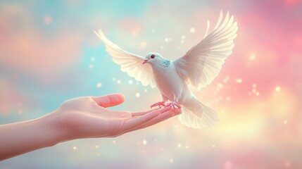 Fototapeta premium Peaceful Moment with a White Bird in Hand