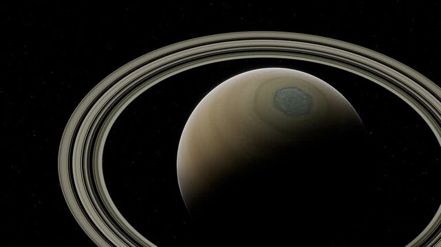 Saturn with rings view of Polar region Hexagon spot 3D Space and Planet Visualization animation UHD 4K 04