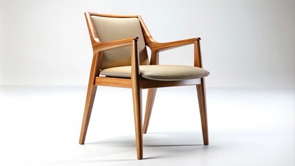 Sleek wooden chair against a white backdrop, perfect for contemporary interior design. Ideal for modern furniture