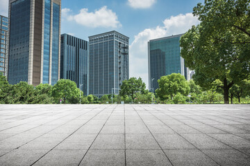Modern Urban Landscape with Skyscrapers and Lush Green Park