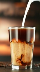 Pouring Milk into Coffee Drink in Detail.