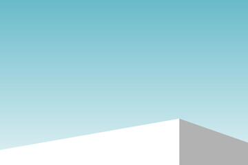 The corner of the white podium with bright blue sky, Blank white product studio background, stage, podium for presentation vector illustration design for display cosmetic or beauty product