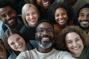 Fototapeta premium Group of happy single men and happy women, multi racial, they are friends.