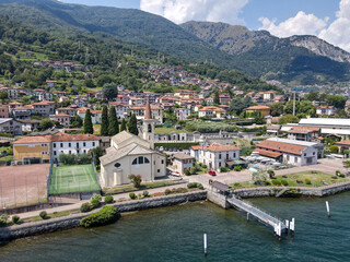 Fototapeta premium Drone view at the village of Calozzo on lake Como, Italy