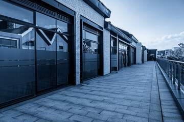 Contemporary Urban Architecture with Modern Windows and Walkway
