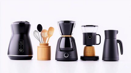 Modern Coffee Maker Set with Wooden Utensils