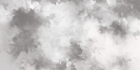 Abstract white and gray isolated cloud cumulus clouds. Gray aquarelle painted realistic fog or mist smoky textured canvas design. White and ash messy wall stucco texture background.	
