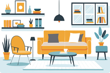 Living room illustration with sofa and furniture decoration