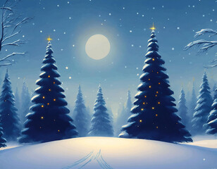 Fototapeta premium Christmas background. Winter snowy forest.