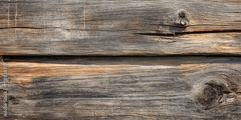 Wall mural Closeup of two weathered wooden boards with a visible grain pattern and knot.