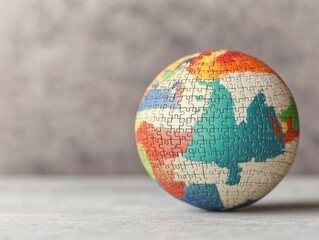 Colorful globe puzzle on a wooden surface highlighting the beauty of geography and world exploration.