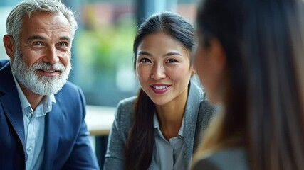 Group of executives discussing collaborative strategy for business operations, showcasing clear facial expressions.