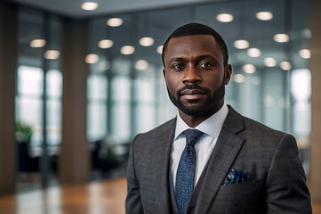 Fototapeta premium Portrait of a dark-skinned man in a strict business suit of an office.