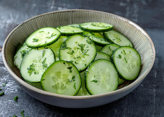 Fresh Cucumbers with Herbs in Bowl