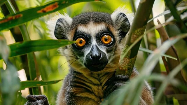 Animal expressions of surprise, with a lemur wide-eyed in the jungle.
